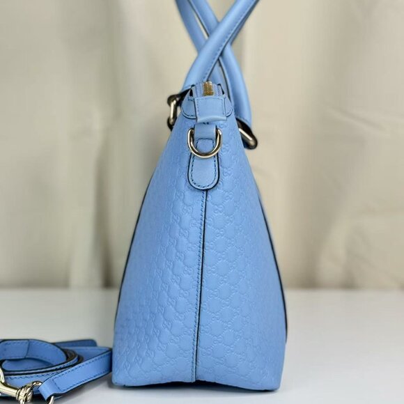 Gucci GG Logo Printed Blue Leather Shoulder Bag with Detachable Strap - Picture 2 of 10